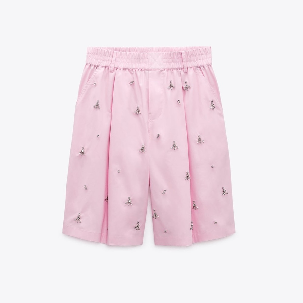Zara Pink Embellished Bermuda Shorts